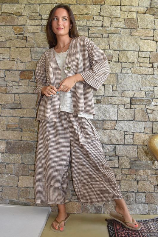 Arbi Gingham Pocket Culotte Pant Hazelnut